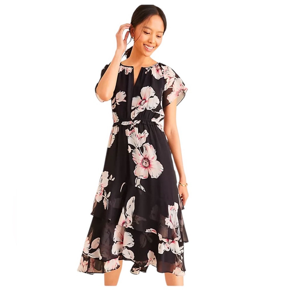 Ann Taylor Floral Black Dress